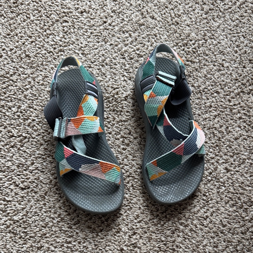 Chaco Light Blue and Black Strap Sandals